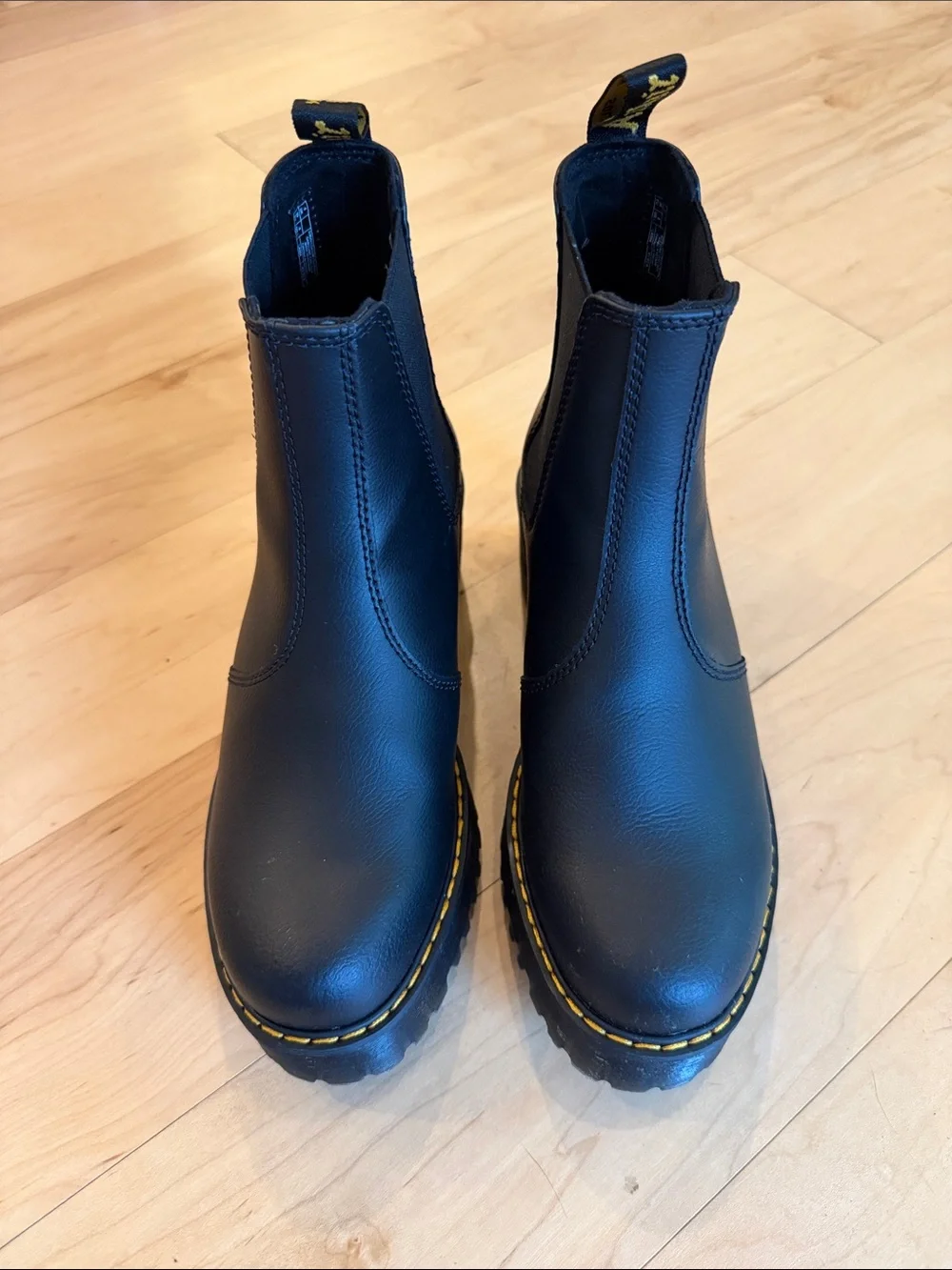 Dr. Martens Black Leather Chelsea Ankle Boots with Yellow Stitching